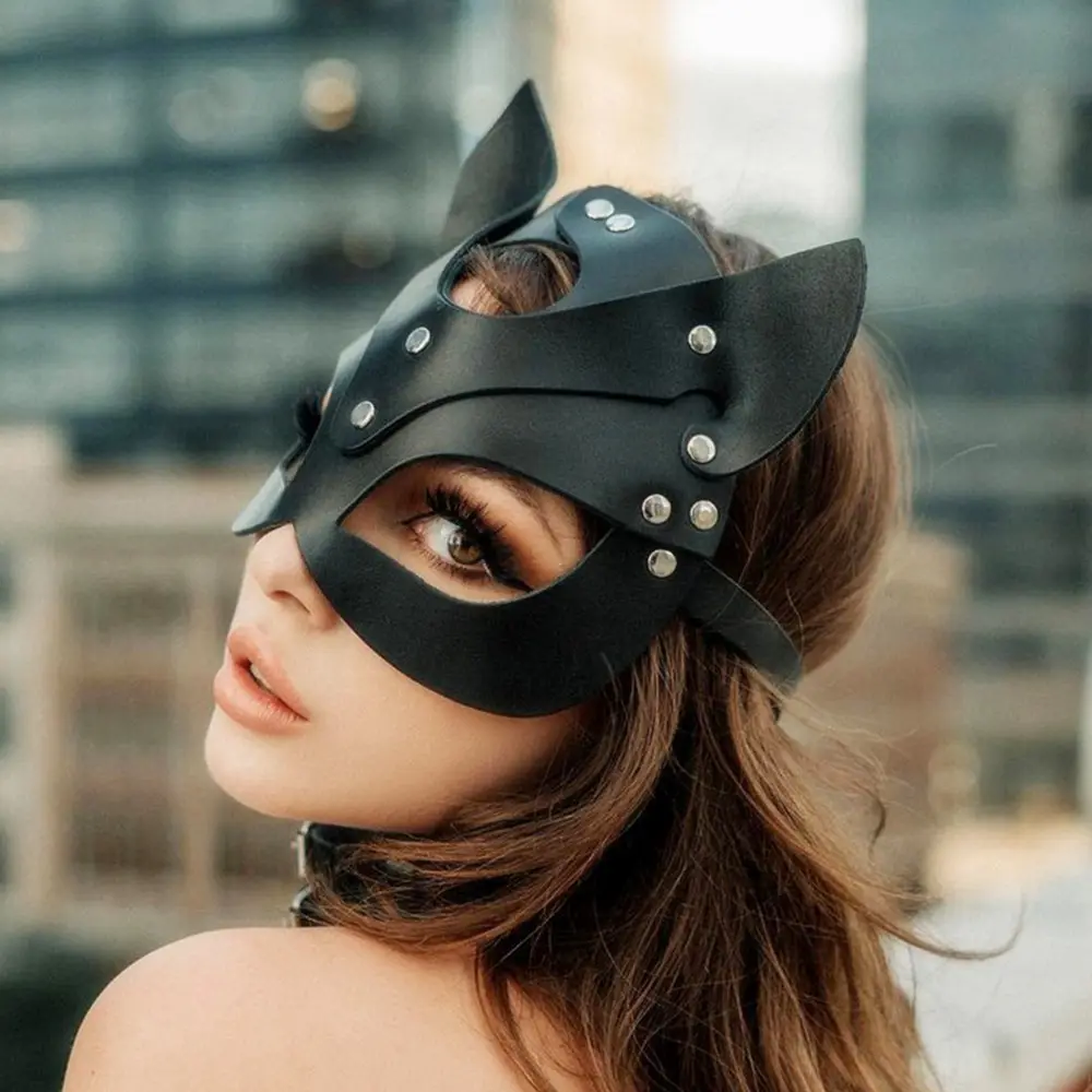 Cadılar bayramı kadın deri maske yarım yüz tilki kadın kostüm maskeleri fantezi kadın deri kedi maskesi Cosplay için