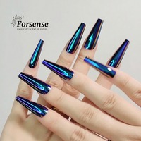 Forsense gros marque privée luxe chrome presse sur les ongles épais ongles conseils long cercueil efecto aurora faux ongles effet miroir