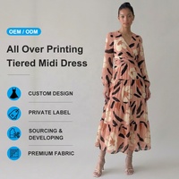 Fabricant de robes personnalisables pour femmes, robe midi à volants à manches longues, col en V, imprimé floral sur toute la surface, pour un usage quotidien décontracté