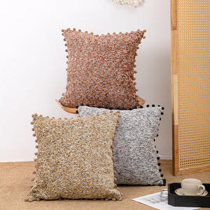 Elegant Chenille Throw Pillows Square Solid Color With Pom Poms Removable <b>Cover</b> For Living Room Sofa Bed Decor - Product Image 2