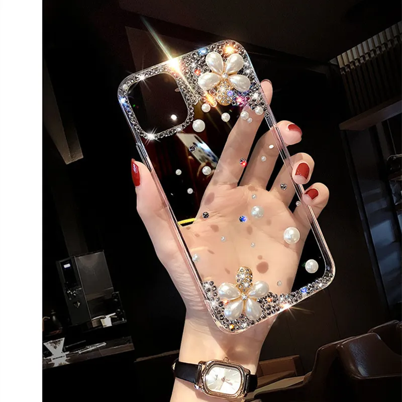 Luxury Rhinestones Phone Case For iPhone 14 13 11 12 Pro Max 12 Pro X XR XS MAX Cases Pearl Diamond Clear Crystal Cover Coque