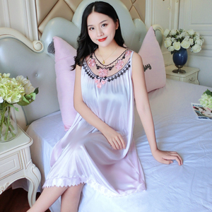 Haute conception glace soie vêtements de nuit ensembles été <span class=keywords><strong>Sexy</strong></span> fronde chemise de nuit vêtements d'extérieur respirant thermique tricoté pyjamas robe confortable - Product Image 4