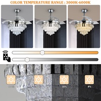 Ventilateur de plafond intelligent moderne en gros, 42 pouces, avec commande par application, en acier inoxydable et cristal, pour salon, avec éclairage LED et télécommande