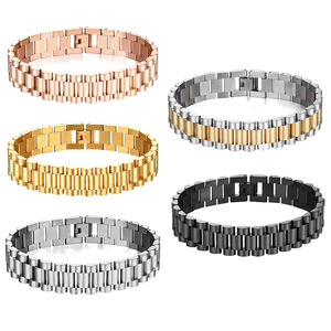 Bracelet vintage ajustable en acier inoxydable plaqué or avec logo personnalisé magnétique - Product Image 1