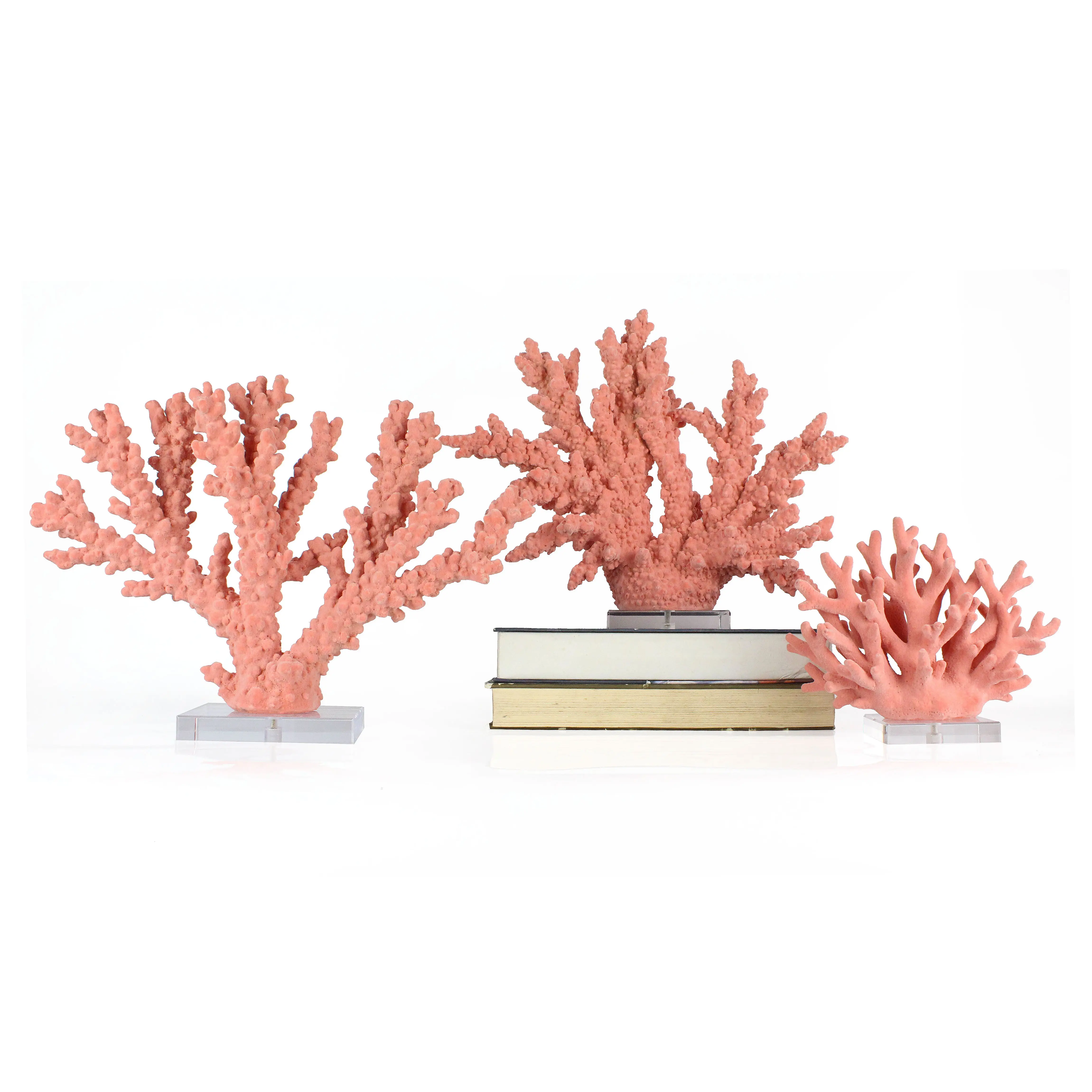 아크릴 기초를 가진 분홍색 수족관 훈장 산호 조각품을 무리를 짓는 인공적인 수지