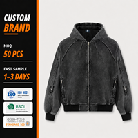 Sweat à capuche zippé pour homme en coton épais, style vintage, avec logo personnalisé brodé, délavé à l'acide, nouvelle collection automne, offre spéciale