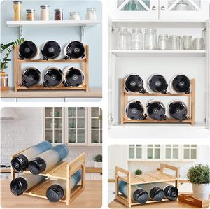 JUNJI-organizador de botellas de agua de bambú, con etiquetas, despensa de cocina, estante de almacenamiento de madera para armarios, taza para el hogar - Product Image 4
