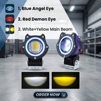 LELANPU 40W Phare auxiliaire LED pour moto, projecteur antibrouillard, double faisceau bleu Angel Eye et rouge Demon Eye, blanc et jaune, IP67, OEM