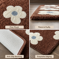 Tapis tufté vintage bleu caramel à motifs floraux pour chambre à coucher, tapis antidérapant floqué, résistant à la saleté et facile à nettoyer