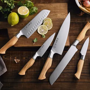 Alta qualidade Sandvik 14C28N aço inoxidável de alto carbono artesanal 5 pcs Restaurantes Kitchen Cutting Chef faca Set fabricante