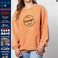 Sweat-shirt en velours côtelé pour femme, personnalisé, surdimensionné, à épaules tombantes, col rond, avec broderie cordonnée, en coton élasthanne uni délavé à l'acide, côtelé