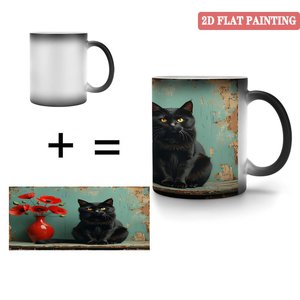 Curved Body Comfortable Hold Mug Frosted Black 11oz <b>Ceramic</b> Heat Sensitive Drinking <b>Cup</b> - Product Image 4