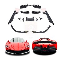 Body Kit Mobil Serat Karbon Kering untuk Ferrari SF90, meliputi Front Wrap Angle, Front Lip, Air Intake, Side Skirts, Rear Spoiler, Rear Diffuser Lip