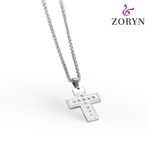 Colgante de Cruz de Acero Inoxidable con Cristales y Grabado Religioso, Joyería de Moda Hip Hop Cristiana Gótica de Titanio para Hombres y Mujeres - Product Image 3