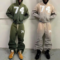 Ensemble de survêtement décontracté vintage en coton délavé à l'acide, style streetwear, avec sweat à capuche et pantalon de jogging amples, grandes tailles