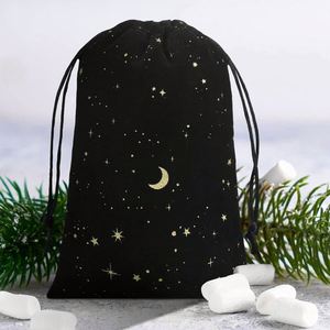Custom Dice Jewelry Gift Wrap Wedding Anniversary <b>Draw</b> <b>String</b> Moon Stars Black Velvet Dust <b>Bag</b> for Candle - Product Image 4