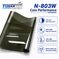 Película Reflectante para Ventanas de Automóviles Tuman, Estilo Metal Oscuro, con 15% VLT, 93% UVR, 74% IRR, Rechazo de Calor, para Concesionarios de Autos