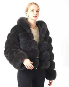 Veste à capuche en fourrure de renard véritable moelleux noir <span class=keywords><strong>manteau</strong></span> à capuche en fourrure épaisse de créateur pour femmes à la mode - Product Image 3