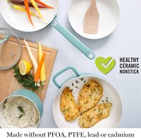 Set Peralatan Masak Aluminium 12-Piece Premium Sehat Anti Lengket Bebas PFOA Ramah Lingkungan dengan Interior Keramik untuk Memasak di Rumah