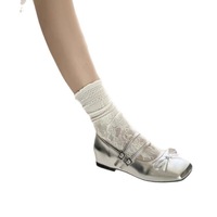 Nouvelles Escarpins Mary Jane argentés style français rehaussant la taille pour femme, collection automne 2025, à talon compensé, couleur unie, bout carré