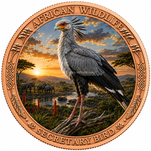 Medaglia Artigianale in Rame Puro 999, 1 Troy Oz, Design a Rilievo Colorato di Uccello Segretario, Ornamento Decorativo Animale Selvatico - Product Image 1