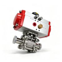 Vanne à bille pneumatique sanitaire à trois colliers de 3/4 pouce en acier inoxydable SS304, vanne de régulation automatique pour l'industrie alimentaire, des boissons et pharmaceutique