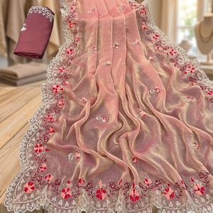 Sari de Chifón Exclusivo, Elegante, Hermoso y Moderno de Diseño Indio, el Más Vendido, Ideal para Bodas y Fiestas - Product Image 2