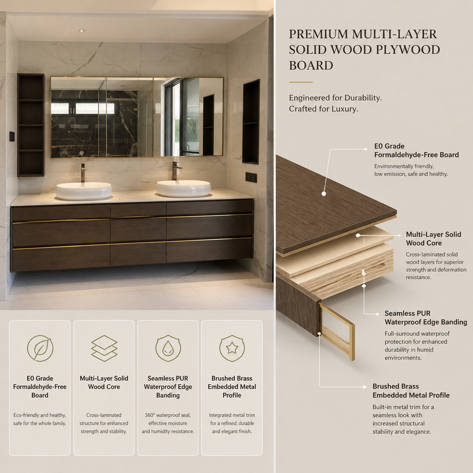 Floating Double Basin Bathroom Vanity Unit, Waterproof Plywood Cabinet ...