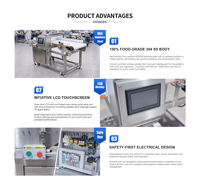 Détecteur de métaux professionnel IP65 de qualité alimentaire, personnalisable, avec bande transporteuse pour la détection des métaux dans les lignes de production de légumes et de fruits
