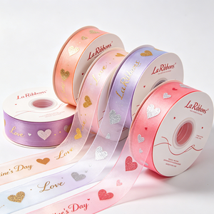 Ruban gros-grain rose polyester/coton 1-1/2 pouce, motif géométrique imprimé feuille d'or, simple face, certifié OEKO-TEX GRACE RIBBON - Product Image 3