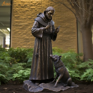 Église religieuse franciscaine décor de jardin extérieur métal laiton moulé stigmates Saint grandeur nature loup et saint françois Statue en Bronze - Product Image 4