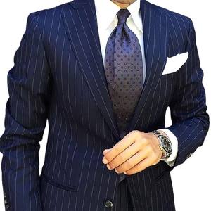 2 Setelan Jas Pria Warna Biru Dongker Bergaris untuk Pernikahan, Kerah Notch, Tuxedo Pengantin Pria, Jas untuk Bisnis, Pesta <span class=keywords><strong>Prom</strong></span> - Product Image 5
