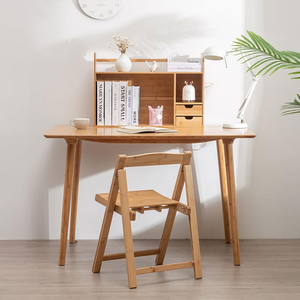 Étagère ouverte moderne en bambou à trois niveaux, support de rangement extensible pour bureau, classeur, magazines, CD, avec 2 tiroirs - Product Image 3