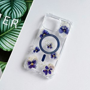 Funda Protectora Transparente para <span class=keywords><strong>iPhone</strong></span> 15 Pro Max 14 13 12 <span class=keywords><strong>11</strong></span> 7 8 Plus XS XR con Flores Secas Reales Selladas con Calor para Cargador Inalámbrico Magnético - Product Image 6