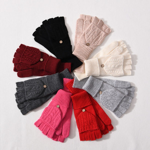 Gants en <span class=keywords><strong>laine</strong></span> tricotés à demi-doigts en gros, mitaines chaudes à revers pour les doigts, mitaines en côtes, gants en cachemire doux personnalisés de luxe pour femmes, gants d'hiver - Product Image 6