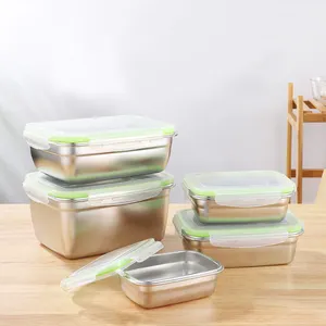 stackable rectangle kimchi snack air tight metal stainless steel bento lunch box food fresh keeping storage containers