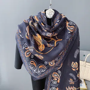 Wholesale 2024 Custom Woman Cotton Hijab Scarf Linen Shawls Printed Letter Cotton Scarves For Women Viscose Scarves