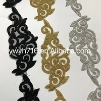 Or Floral strass paillettes perle de rocaille dentelle appliques feuilles motif perlé dentelle garniture pour robe de mariée de mariage