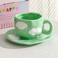 Tasses à café en céramique bleu nuage faites à la main avec soucoupe irrégulière, ensemble de tasses à thé de l'après-midi, 300 ml, mug pour couple, cadeau