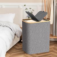 Panier à linge sale pliable JQ 140L en bambou avec sac amovible et couvercle Waschekorb