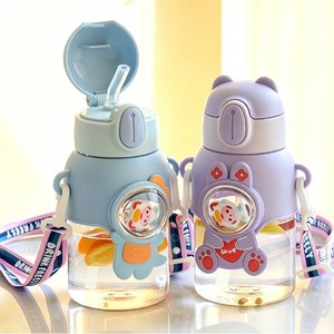 Cartoon Childrens Plastic Water Bottle <b>Large</b> Capacity Portable Straw <b>Cup</b> With Handle For Boys And Girls Outdoor Use - Product Image 1