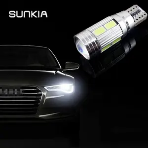 Sunkia lâmpada led automotiva, t10 w5w, 168 canbus, 5630, 10smd, luz de led com lente, branco/vermelho/azul/amarelo/verde