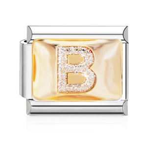 Pulsera de Charms Italianos de Acero Inoxidable con Diamantes, Diseño Nuevo, Color Dorado, 26 Letras Inglesas de la A a la Z, Personalizable - Product Image 3