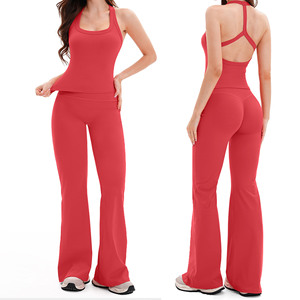 Completo Yoga Donna <span class=keywords><strong>2</strong></span> Pezzi Hot Sale: Top Sportivo Traspirante e Pantaloni a Vita Alta a Gamba Larga, Ideali per Corsa e Palestra - Product Image 1