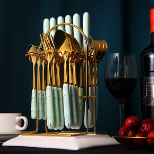 Ensemble de couverts en acier inoxydable 24 pièces avec manche en céramique, support de rangement pour couverts, cadeau de Noël - Product Image 5