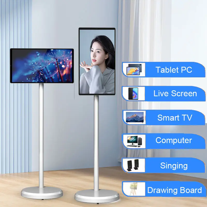 Pavimento in piedi comodo schermo Mobile 4 + 64gb 21.5 sistema Android 12 27 32 pollici portatile Touch Screen Stand By Me Tv