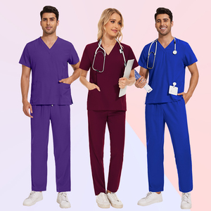 Women's Ruffle <b>Detail</b> Nursing Scrub Set Anti Wrinkle <b>Quick</b> Dry Uniform With Breathable Short Sleeve Top & Elastic Jogger Pants - Product Image 1