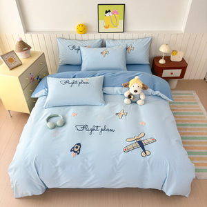Parure de lit brodée en coton longue fibre 100% motif <span class=keywords><strong>pingouin</strong></span> mignon Kawaii, housse de <span class=keywords><strong>couette</strong></span> et couvre-lit esthétique pour chambre d'enfant Queen - Product Image 3