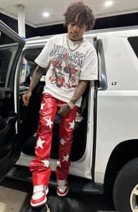 <span class=keywords><strong>Pantaloni</strong></span> a Zampa in <span class=keywords><strong>Ecopelle</strong></span> Vegana con Patch Ricamata Personalizzata, Stile Vintage Streetwear a Vita Alta per <span class=keywords><strong>Uomo</strong></span> - Product Image 1