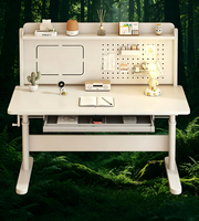 Bureau d'enfant moderne en bois massif, gain de place, avec étagère, tiroir et organisateur à crochets, table d'étude ergonomique pour chambre à coucher